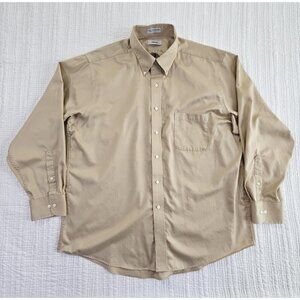 Izod Easy Care Long Sleeve Cotton Twill Shirt Men's XL Tan Button-Up EUC LN